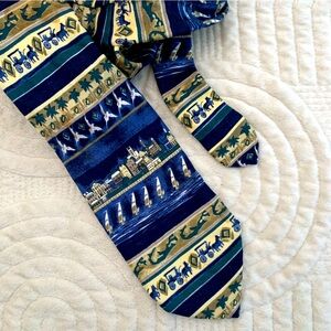 Silk Italian Nautical Themed Blue Tan Silk Tie